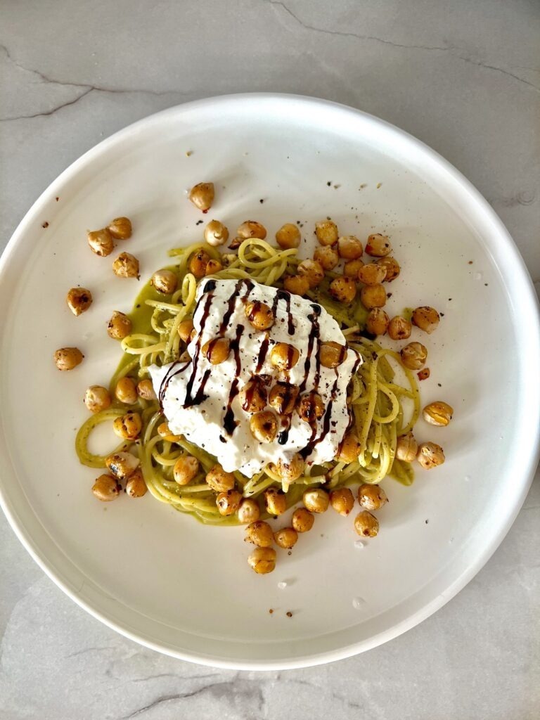 pesto and chickpea pasta